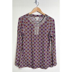 Ann Tylor Loft Shirt Womens Long Sleeve Beaded Scoop Neck Size Medium